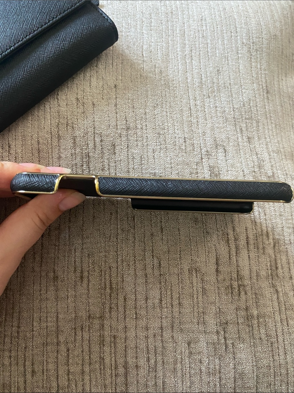 kate spade Black Saffiano Leather Fold Wallet with Gold Logo Plus Phone Case - Picture 12 of 15